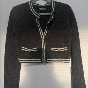 Charcoal Cardigan with Cream Accents